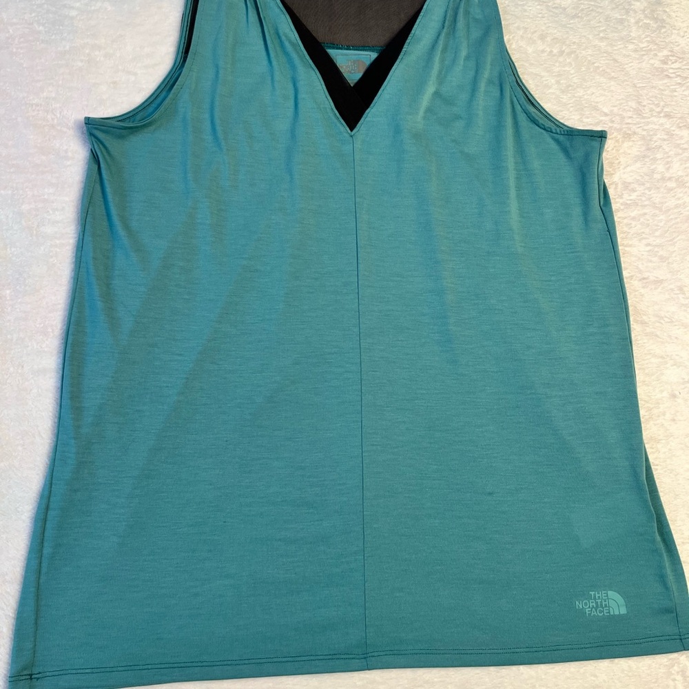The North Face Women's Teal Tank Top with Black V-Neck Trim